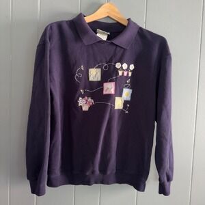 Vintage Northern Reflections Sweatshirt‎ Floral Garden Embroidered Collar S/P